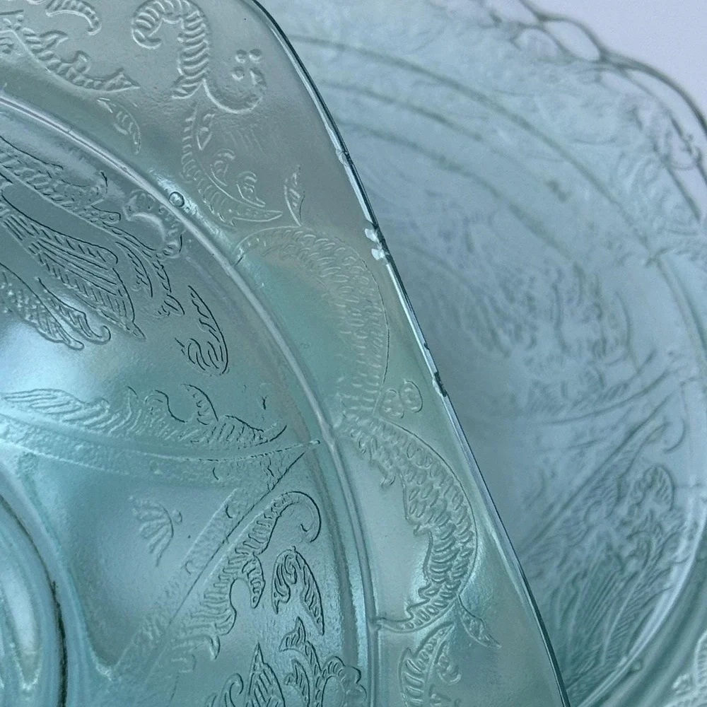 Vintage Depression Glass Recollection Madrid Teal Cereal Salad Bowl Set of‎ 4
